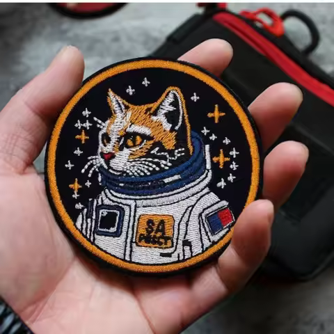 Space Astronaut Cat Morale Badge My Dream Embroidered Patches Tactical Backpack Hook and Loop Sticke