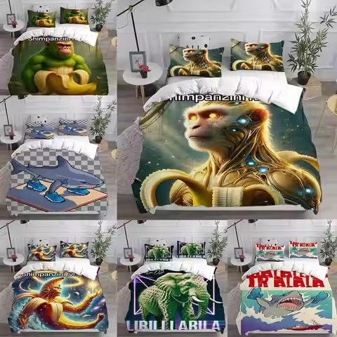 ai Italian Brainrot Tung Tung Sahur Bedding Sets Bed Cover Comforter Duvet Cover Pillow Case 2-3 Pie