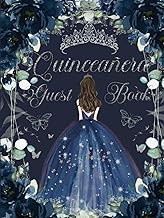 Quinceanera Guest Book Hardcover Navy Blue Flowers Floral Princess Dress Silver: Mis Quince Años ( S