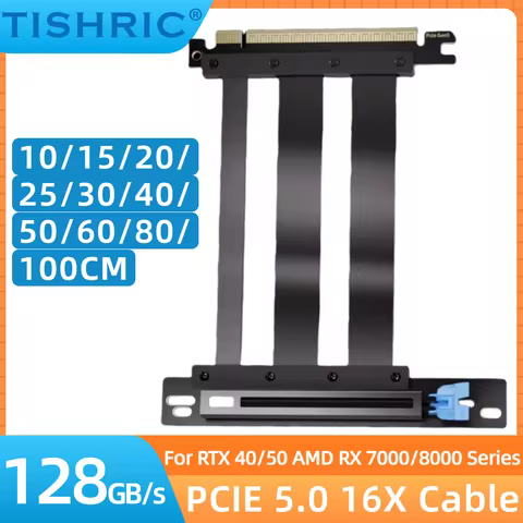 TISHRIC 10/15/20/25/30/40/50/60/80/100CM PCIE 5.0 16X Riser Extension Cable 90°180°Angle For RTX 40/