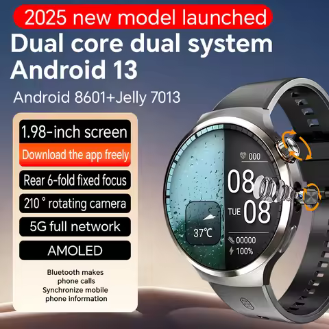 4G 5G Cellular Version Android 13.0 Smartwatch GPS Wifi Smart Watch With 190° Rotary Camera Dual Sys