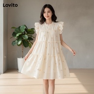 Lovito Santai Corak Bunga Bertingkat Berlapis Gaun Wanita L177AD880