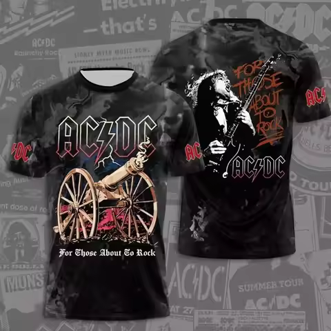 Fashion creative AC DC printed men's rock band T-shirt summer trend street round neck short sleeved 
