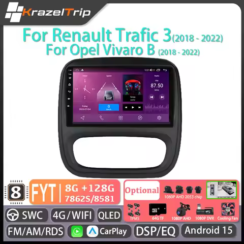 8 Core Car Radio for Renault Trafic 3 2014 - 2021 Opel Vivaro B 2014 - 2018 CarPlay QLED 4G DSP RDS 