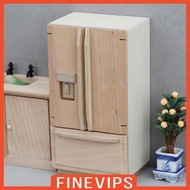 [Finevips] Dollhouse Mini Refrigerator Wooden Furniture 1/12 Model Dollhouse Accessory Realistic Mini Fridge for Life Scene Decoration