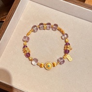 New Style/{ Nine-Leaving Purple Fire} Nine-Leaving Purple Fire Beaded Bracelet Gold Color Purple Qi 