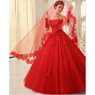 Red Veil Bridal Veil 3m Computer Lace Veil Long Veil Lace Veil Trailing Veil
