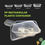 Rectangular Plastic Container + Lid | Bekas Makanan Plastik Segi Empat | 500ml / 650ml / 750ml / 100