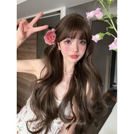 AG Long Curly Hair Wig Natural Bangs Lolita Style Daily Full Head Cover Womens Fashionable Hairpiece