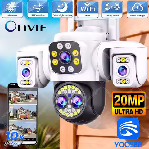 Digital Zoom Camera 20MP Outdoors Wifi Camera 10K HD Three Screens Security PTZ IP Camera 10X Digita