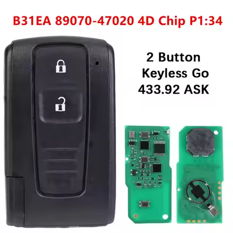 KEYECU Replacement Smart keyless Remote Key FOB 2Buttons 433MHz 4D70 Chip 89904-47020 B31EA for Toyo