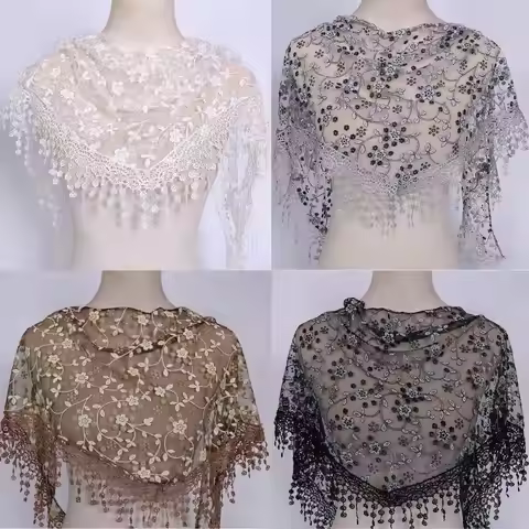150*40cm Tassel Triangle Scarf For Women Embroidered Lace Veil Floral Headcovering Veils For The Chu