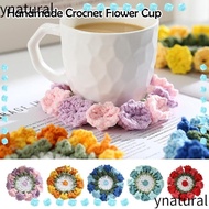 YNATURAL Crochet Flower Coaster, Cup Accessories Hand-Knit Succulent Plant Pot Coaster, Book Painted Pattern Handmade Home Decoration Cup Mat