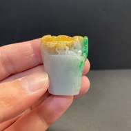 瀚玉珠寶 天然A貨翡翠 三彩蜻蜓山水小擺件 天然緬甸玉 黃加綠
