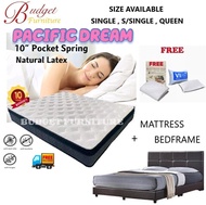 CHEAPESTNATURAL LATEX + INDIVIDUAL POCKETED SPRING BED MATTRESS 10 INCH+ BED FRAME + FREE PILLOW