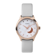 Timex TW2V49400 DRESS นาฬิกาข้อมือผู้หญิง สายหนัง สีเทา หน้าปัดกริตเตอร์สีขาว