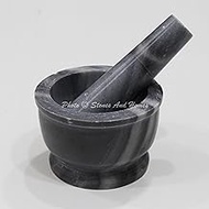 Stones And Homes Indian Grey Mortar and Pestle Set Large Bowl Marble Herbs Spices Stone Grinder for Kitchen and Home 4 Inch Polished Decorative Round Medicine Pills Stone Grinder - (10 x 6 cm)