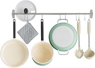 Wallniture Lyon 31.5" Wall Mount Kitchen Utensil Holder With 10 S Hooks For Hanging Pots and Pans Se