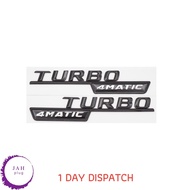 2PCS WING SIDE FENDER BADGE TURBO 4MATIC LETTERING FOR MERCEDES, GLOSS BLACK