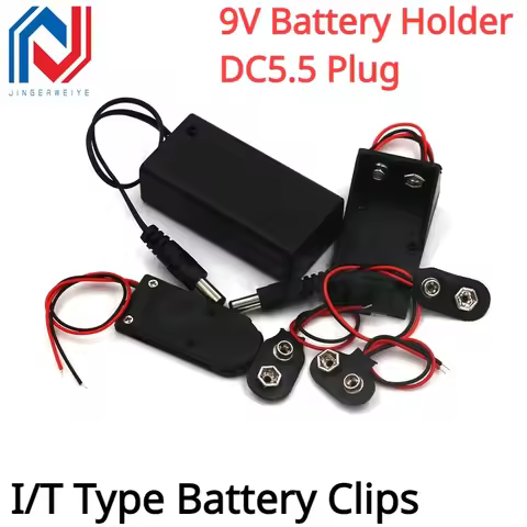 1pcs 9 volt Box Pack Power Toggle Black 9V Battery Holder I/T Type Battery Clips Connector Buckle wi