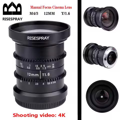 RISESPRAY 12mm T1.6 Large Aperture Manual Focus Low Distortion 4K Mini Cine Lens for M43 MFT Olympus