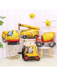4入組建築卡車車輛氣球玩具套裝-水泥攪拌車、起重機、挖掘機和堆高機