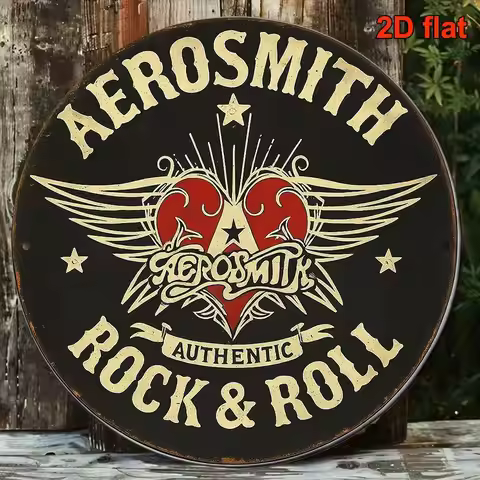 2D Flat, 1pc Aerosmith Rock Vintage Metal Sign - 8x8 Inch Retro Music Logo Plaque Suitable for Bar,