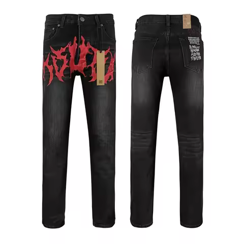 2025 KSUBI Jeans American Cross High Street Paint Hole Trend Low Rise Stretch Skinny Straight Pants 