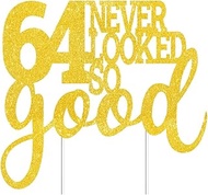 64 Never Looked So Good Cake Toppers Gold Glitter, Happy 64th Birthday Cake Decorations Cheers to 64