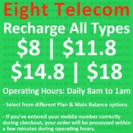 [Eight] $8 | $11.8 | $14.8 | $18 Recharge All Types / Mobile Topup / Renewal [Eight Telecom]