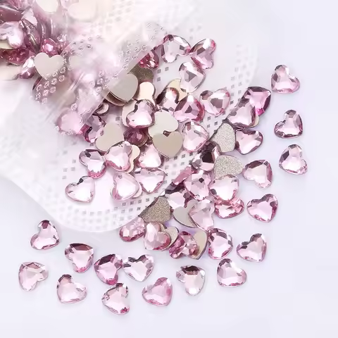 Super popular Pink Peach Heart Boutique Flat bottom nail art rhinestones Glass crystal 3D nail decor