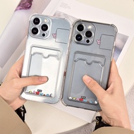 Shockproof Clear Phone Case Compatible For iPhone 14 Pro Max 13Pro 12 11 Cute Bts Bt21 Pattern Soft TPU Card Slot Pocket Holder Wallet Cover Mobile Accessories
