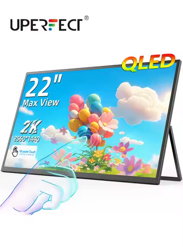 UPERFECT 22" 2K QLED Touchscreen Portable Monitor w/VESA & 180° Adjustable Stand 100% DCI-P3 FreeSyn