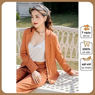 Áo khoác vest nữ, blazer dáng suông chất nhung tăm mềm mịn Haint Boutique