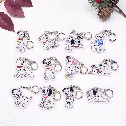 1/12Pcs Disney 101 Dalmatians Car Keychain Accessories Acrylic Cute Charms Pendant For Bag Funny Key