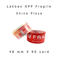 MERAH OPP Tape Fragile Red and White 48mm x 90 Yard - 2 Inch Thick Sticky Tape opp tape 48mm 90 yard