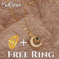 Yukiouo Jewelry 18k Gold Pawnable Saudi Gold Original Korean Style Fashion Accessories Moon Simple and Elegant Couples Pendant Necklace Stainless Steel Jewelry Non Tarnish Creative Gifts Necklace for Women Buy 1 Take 1 Free Ring