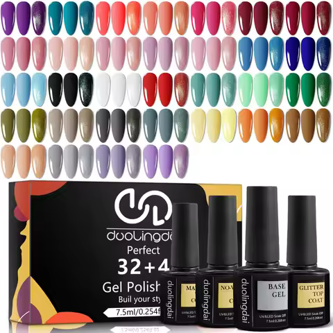 36 pcs Gel Nail Polish Set-32 Colors Gel Polish Kit Base Coat Glossy Matte And Glitter Top Coat Nail