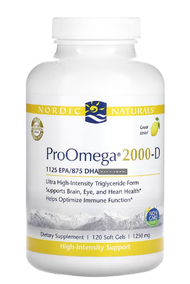 NORDIC NATURALS - ProOmega 2000-D，檸檬味，1,250 毫克，120 粒軟凝膠（每粒軟凝膠 625 毫克）幫助大腦|眼睛和心臟健康|有助於優化免疫功能 omega 3 