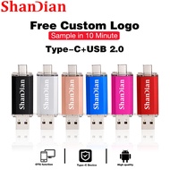 SHANDIAN 2IN1 TYPE-C USB Flash Drive 128GB Free Custom Logo Pendrive 64GB Mini Pen Drive 32GB Black Flashdrive 16GB Metal Thumbdrive 8GB Laser Engraving Memory Stick 4GB