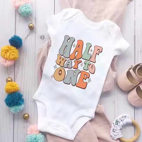 Half Way To One Birthday Baby Romper Baby Half Party Outfits Infant 6 Month Old Bodysuit 6 Month Pho