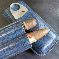 Cigar Tube 2 Slots Case with Cigar Cutter Travel  portable Cigar Accessories Leather Humidor 917