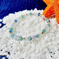 水晶手鍊/天然石手鍊/魔鬼海藍寶x藍綠晶x14KGF注金|水光