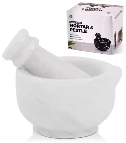 Handmade White Stone Mortar and Pestle Set, 3 Inch Spice Grinder for Kitchen Decor, Herb Bowl & Garl