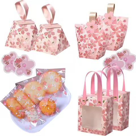 1pack Cherry Blossom Candy Boxes Multi Type Biscuit Bags Paper Cherry Blossom Stickers for Wedding B