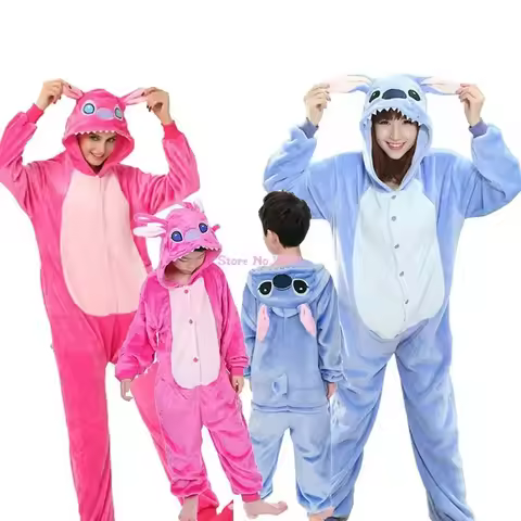Blue Stitch Kigurumi Onesie Pijamas Women Flannel Kigurumi Onesies Animal Pajamas For Adults Unisex 