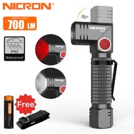 NICRON ไฟฉาย B74T ไฟสีแดงคู่และไฟสีขาวไฟฉายชาร์จ14500เชื้อเพลิงคู่ไฟ LED บิด90องศาพร้อมคลิปหมุนไฟฉาย