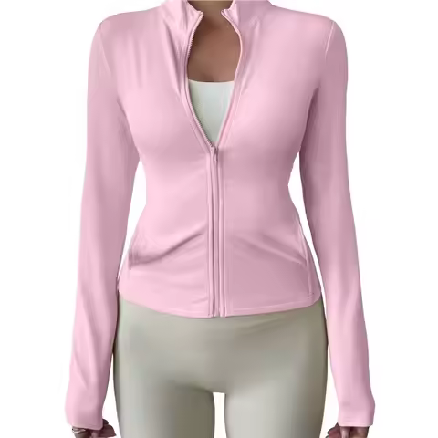 AEF6-Female Workout Jacket Zip Up Yoga Jacket Cropped Athletic Slim Fit Tops