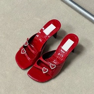 เรียบหรู เพชรรูปหัวใจรองเท้าส้นสูงรองเท้าแตะผู้หญิง Fairy เปิดนิ้วเท้ารองเท้าส้นสูงบุคลิกภาพรองเท้าแ