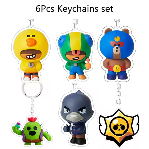 Leon Spike Brawl Stars Themed Anime Figures Keychain Crow Key Rings Game Birthday Decoration Disposa
